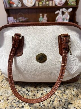 Beverly Hills Polo Club Cream Satchel with Brown Croc-Trim-8 1/2 x 12 x 7”